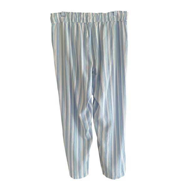 Linen Blend M Striped Pants Blue Pull-On Elastic Waist Pockets Boho Beachy - Picture 12 of 12
